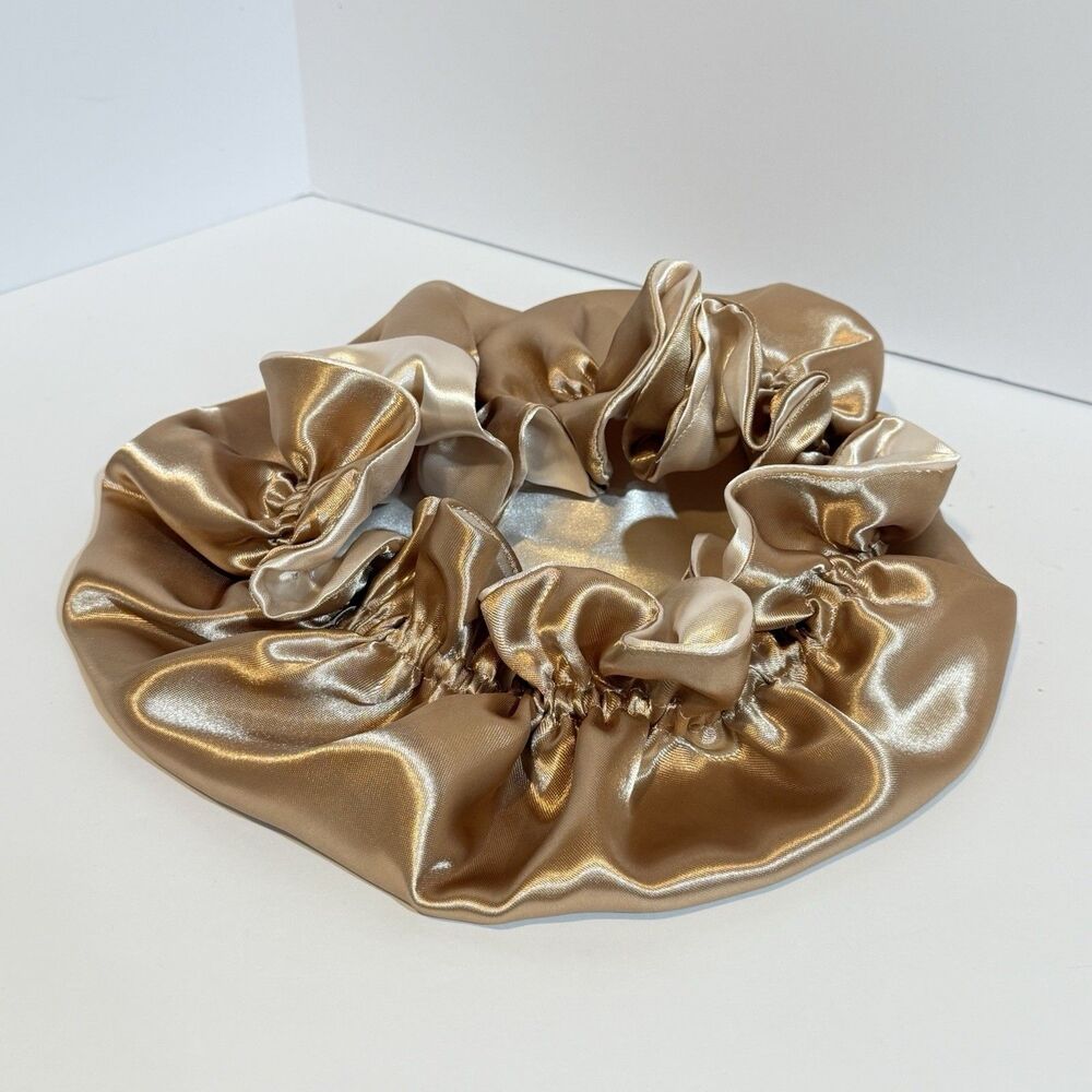 Reversible Satin Sleep Bonnet Hat – Brown& Champagne – Extra Large, Elastic Fit - Picture 3 of 8